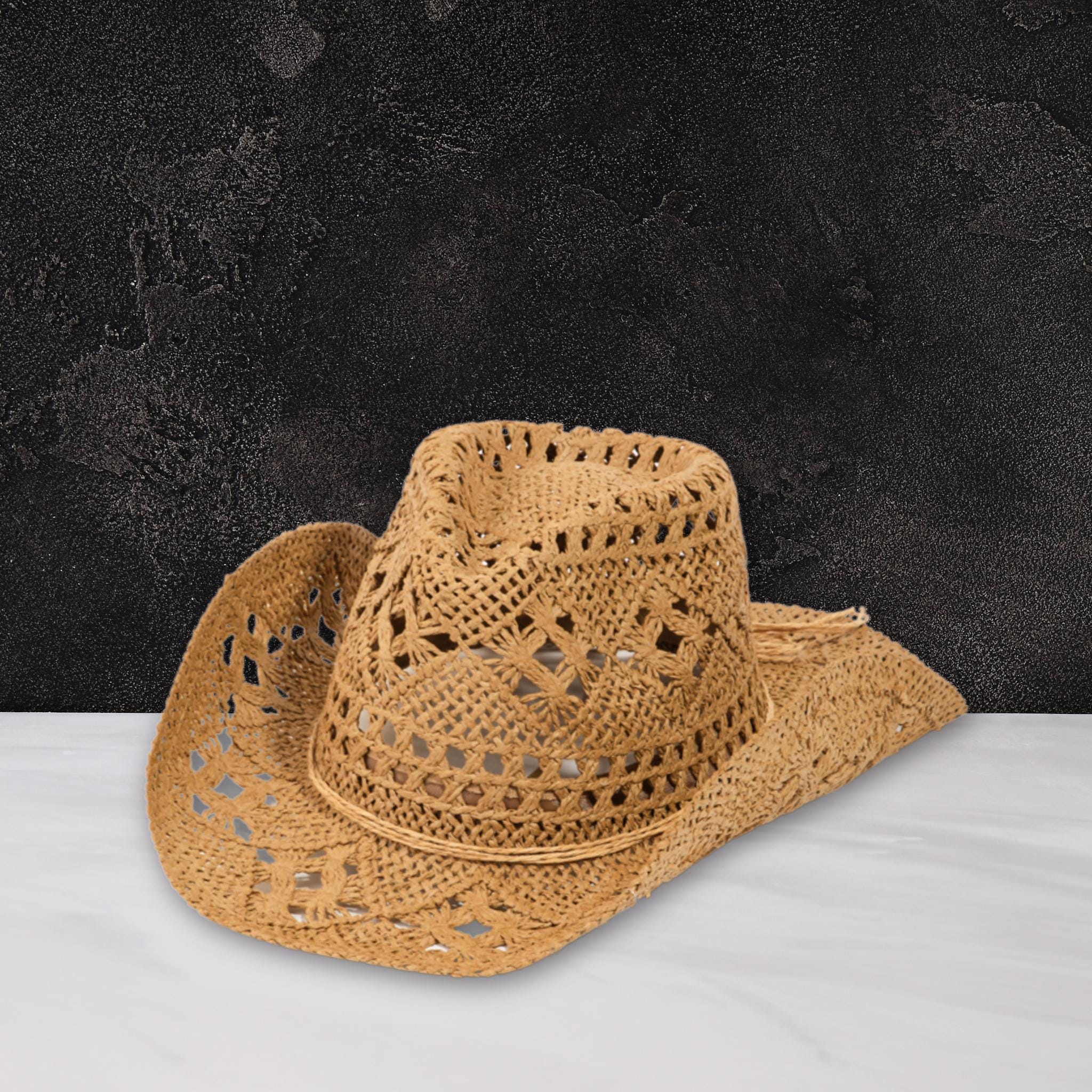 Straw Cowboy Hat Wide Brim Sun Protection Unisex Western Festival Accessory Western Cowboy Style Hollow Out Straw Hat, Wide Brim Sun  main image 2