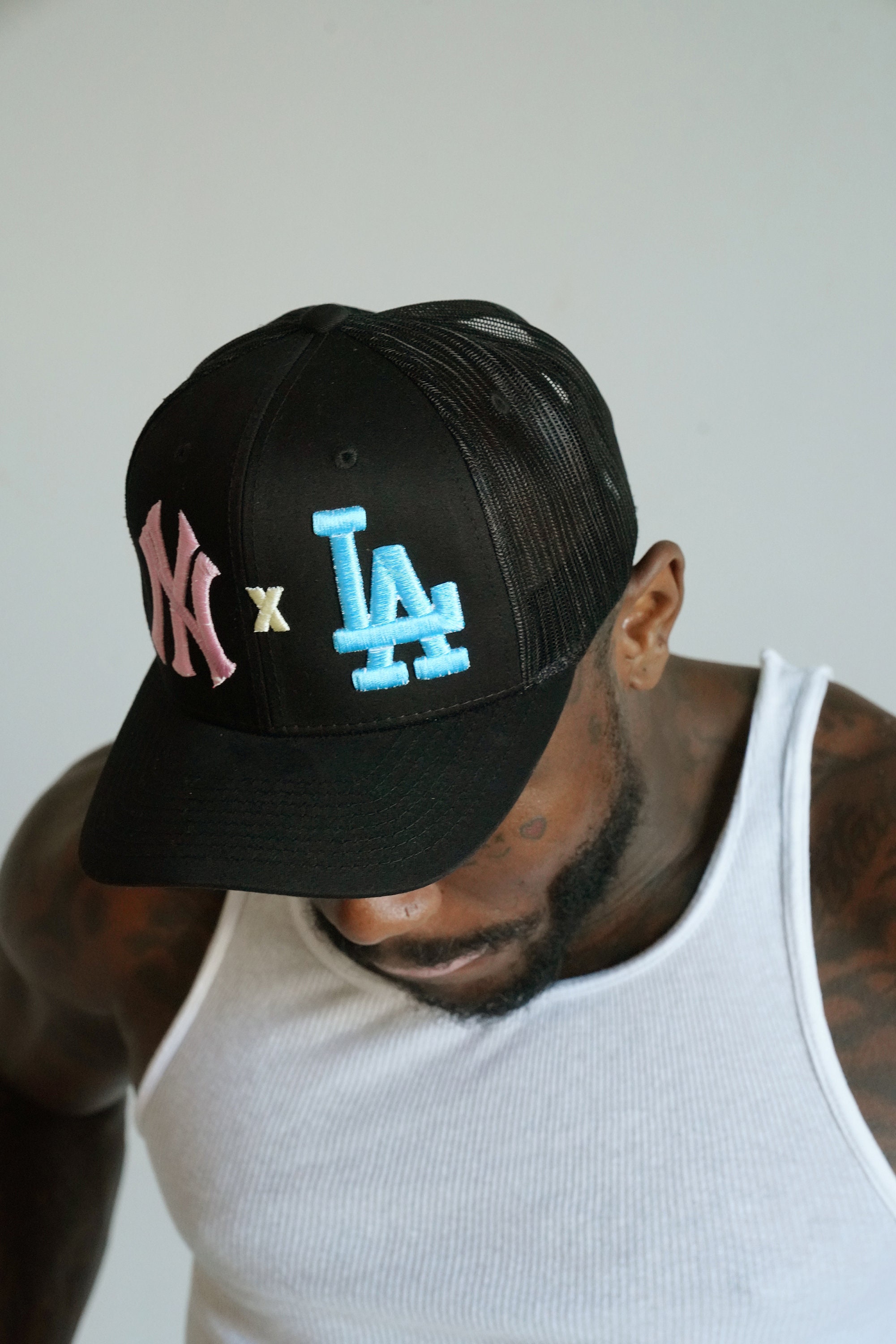 BLACKPINK キャップ Black Pink NY X Blue LA Trucker Hat - Etsy