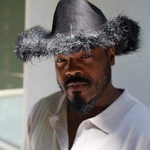 Black Faux Feather Trim Western Cowboy Hat Night Party