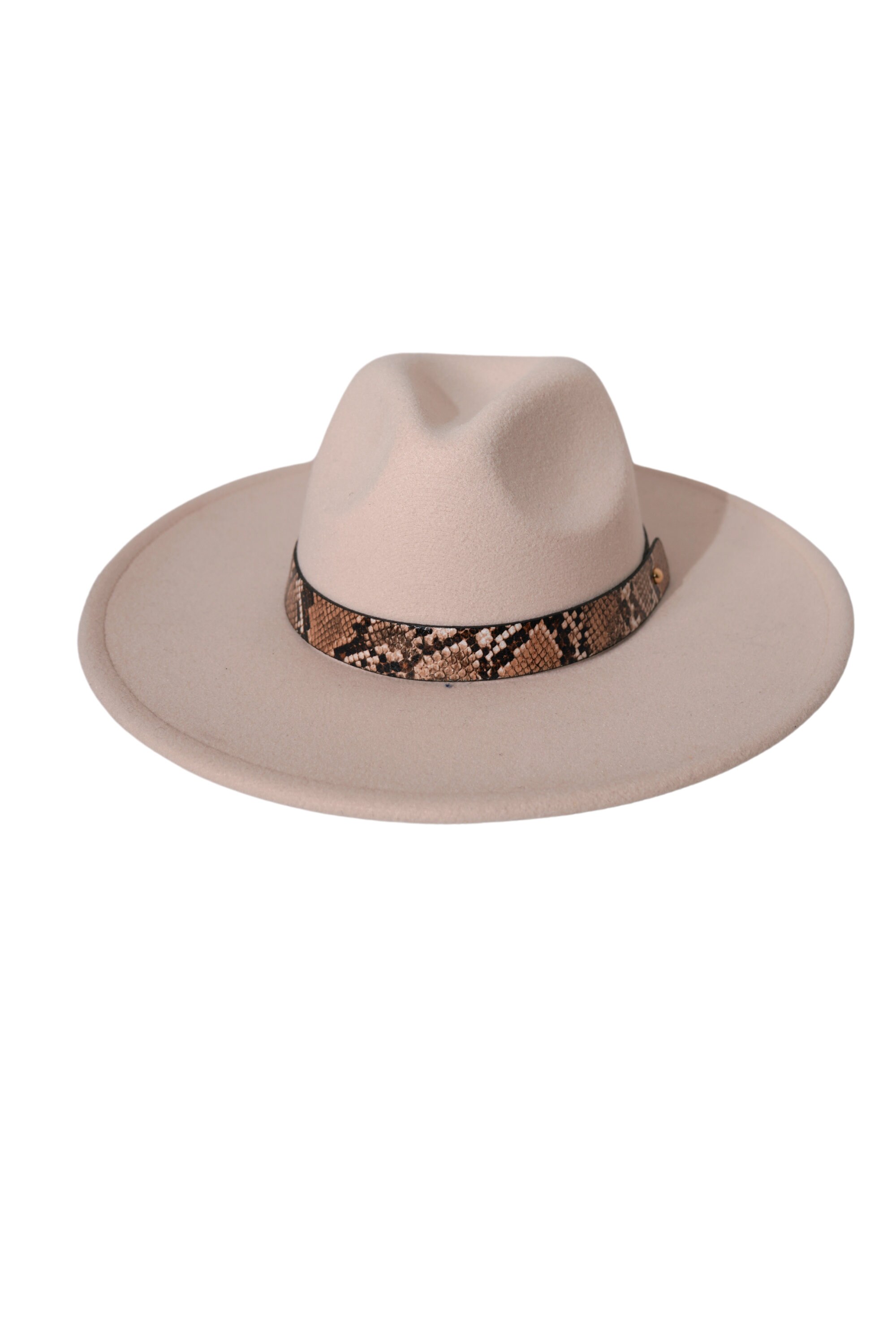 Unisex Walnut Cream Wide Brim Fedora With Snake Details Men  display picture 3