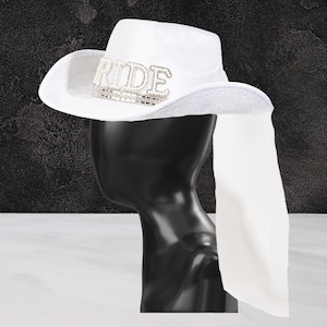 Cream Bride Fedora Hat with Rhinestones & Veil – Western Wedding Hat | Embroidered Cowboy Fedora for Brides
