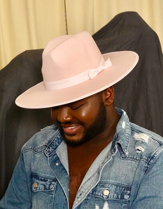 Pink Fedora Hat With Ribbon, Unisex Fedora Hat Classic Wide  display picture 2