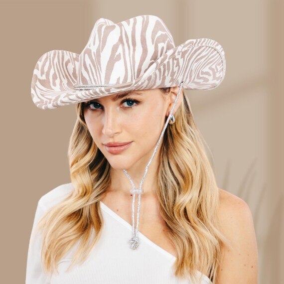 Buy Brown and White Zebra Print Western Cowboy Fedora Hat  display picture 3