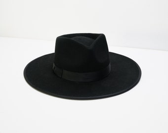 Women's Classic Black Fedora with Ribbon detail