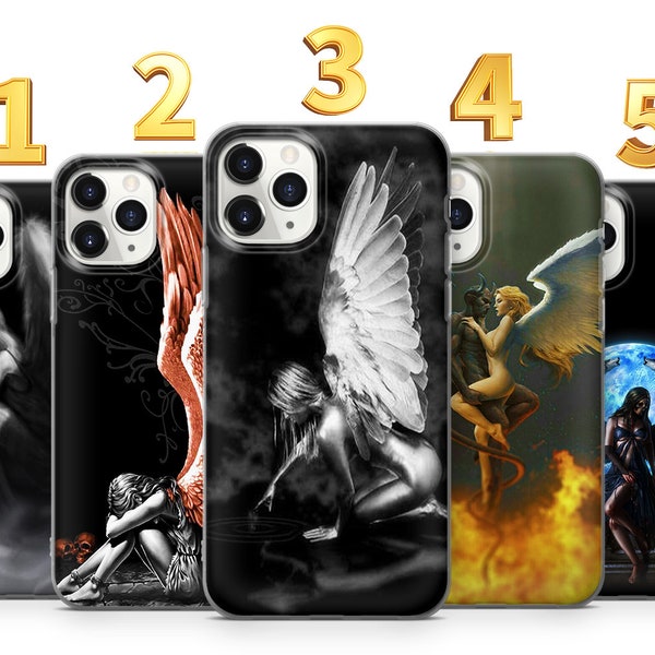 Étui de téléphone Angels, Coque iPhone Demons pour Iphone 13, 12, 11, XR, 7+ 8+, Samsung A12,A51,A52,A71,A72, Galaxy S22,S21,S20,S10,S9,S8