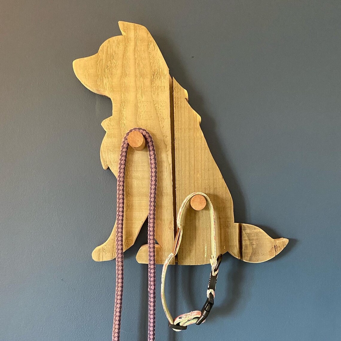 Wooden collie dog lead and collar holder Etsy