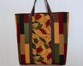 Handcrafted Quilted Lined Tote Bag With Shoulder Straps Box Bottom - Fall Leaves