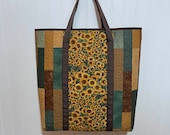 Handcrafted Quilted Lined Tote Bag With Shoulder Straps Box Bottom - Sunflowers