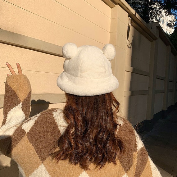 Colorful \u0026 Fluffy Bear Ears Bucket Hat 