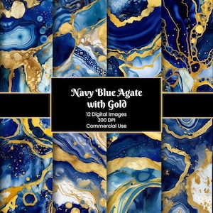 Blue Agate with Gold Digital Paper, Elegant Blue Agate with Gold patterns for printable scrapbook paper instant download commercial use