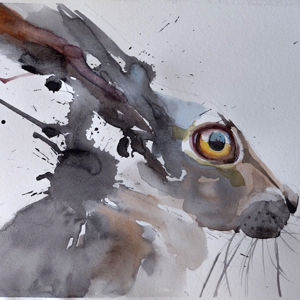 Fine Art Aquarelle 'In the sight of a Rabbits eye'. Original artwork made by hand.