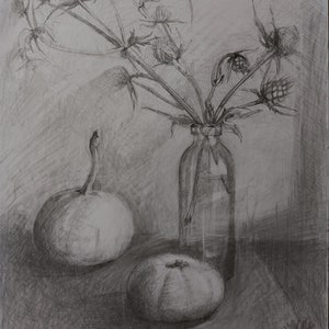 Graphic drawing &#39;Still life&#39;. Pencil drawing. Original artwork made by hand.