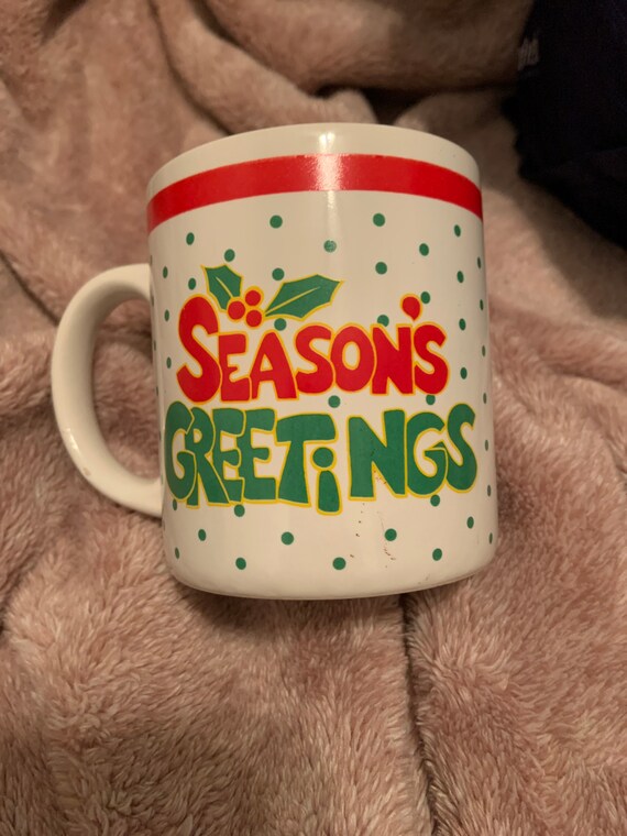 Vintage Seasons Greetings Santa Bear Christmas Mug Made in Korea