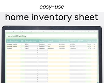 Home Inventory Sheet | Easy-Use Google Sheet - Household Inventory with Overview Charts