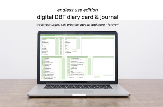 DBT Diary Card Journal - Easy-Use Google Sheet | BPD Mood Tracker, Urge Tracker, DBT Therapy Skills Tracker, & more!