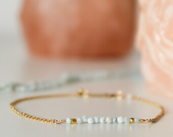 Larimar Bracelet, Calming Bracelet, Anxiety Bracelet, Gold Filled, Sterling Silver, Minimalist Bracelet, Real Crystal, Healing Stone