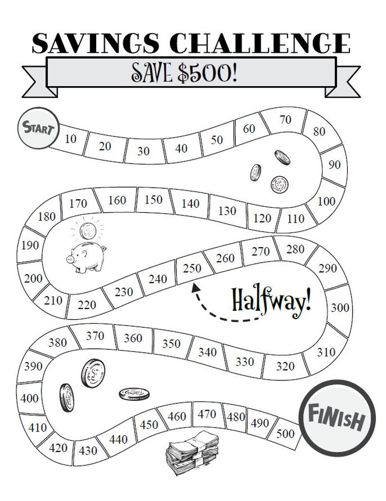 Savings Tracker Money Challenge Save 500 Dollars Goal Save Fund Saving Game Tally Log Planner Coloring Sheet image 4