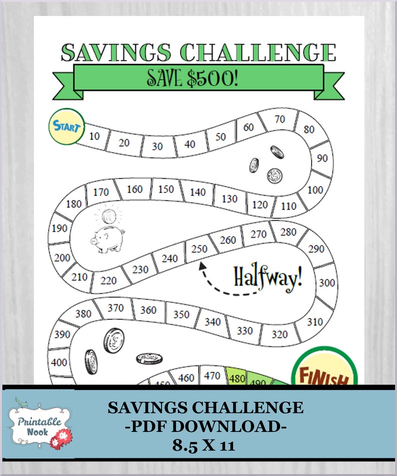 Savings Tracker Money Challenge Save 500 Dollars Goal Save Fund Saving Game Tally Log Planner Coloring Sheet image 1