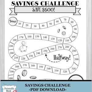 Savings Tracker Money Challenge Save 500 Dollars Goal Save Fund Saving Game Tally Log Planner Coloring Sheet image 3