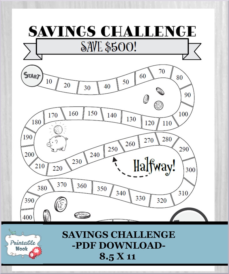 Savings Tracker Money Challenge Save 500 Dollars Goal Save Fund Saving Game Tally Log Planner Coloring Sheet image 3