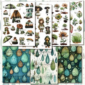 Rainy Day Découpes numériques difficiles pour des journaux, des toiles, des collages, du scrapbooking, des cartes faites main et des oeuvres d'art faites main