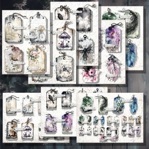 Cyfrowe, duże, abstrakcyjne, shabby chic, śmieciowe tagi do dziennika, starannie wycięte, do technik mieszanych, scrapbookingu, kartek i nie tylko
