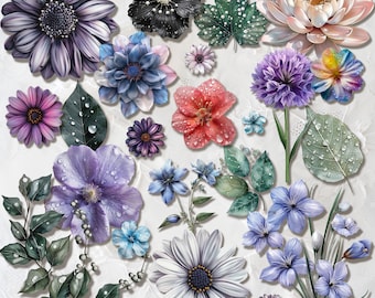 Summer Flowers Fussy Cuts: digitale afdrukken voor collage en scrapbooking (pdf/jpeg)