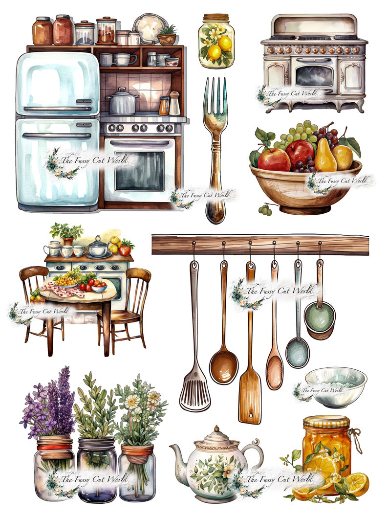 stylish kitchen prints | digital download | download... Kitchen Items Digital Prints: Scrapbooking Ephemera (digital Download ...