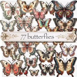 77 diseños de impresiones digitales de mariposas vintage efímeras de corte delicado para álbumes de recortes, diarios, lienzos, collages, tarjetas hechas a mano y más