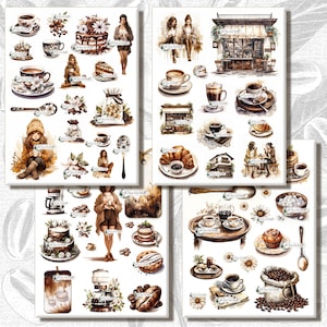 Éphémères de café d'automne confortables, coupes difficiles, impressions numériques pour la journalisation, le scrapbooking, les techniques mixtes, la fabrication de cartes et les projets papier