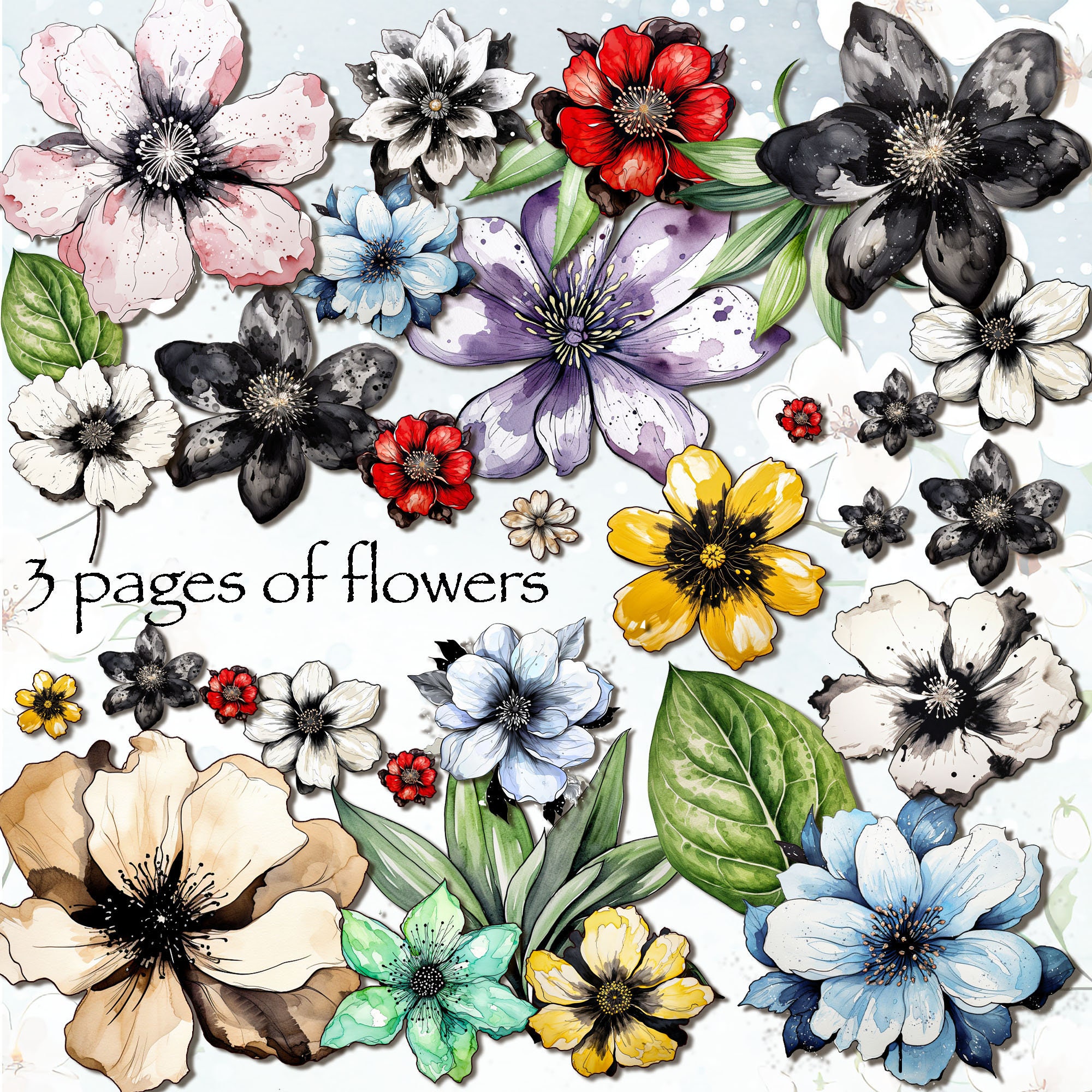 Bloemen kieskeurig: aquarelbloem clipart voor journaling (digitale download)