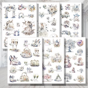 coupes difficiles de mariage impressions numériques imprimables pour journaux indésirables, médias mixtes, fabrication de cartes, scrapbooking, éphémères de cartes faites à la main