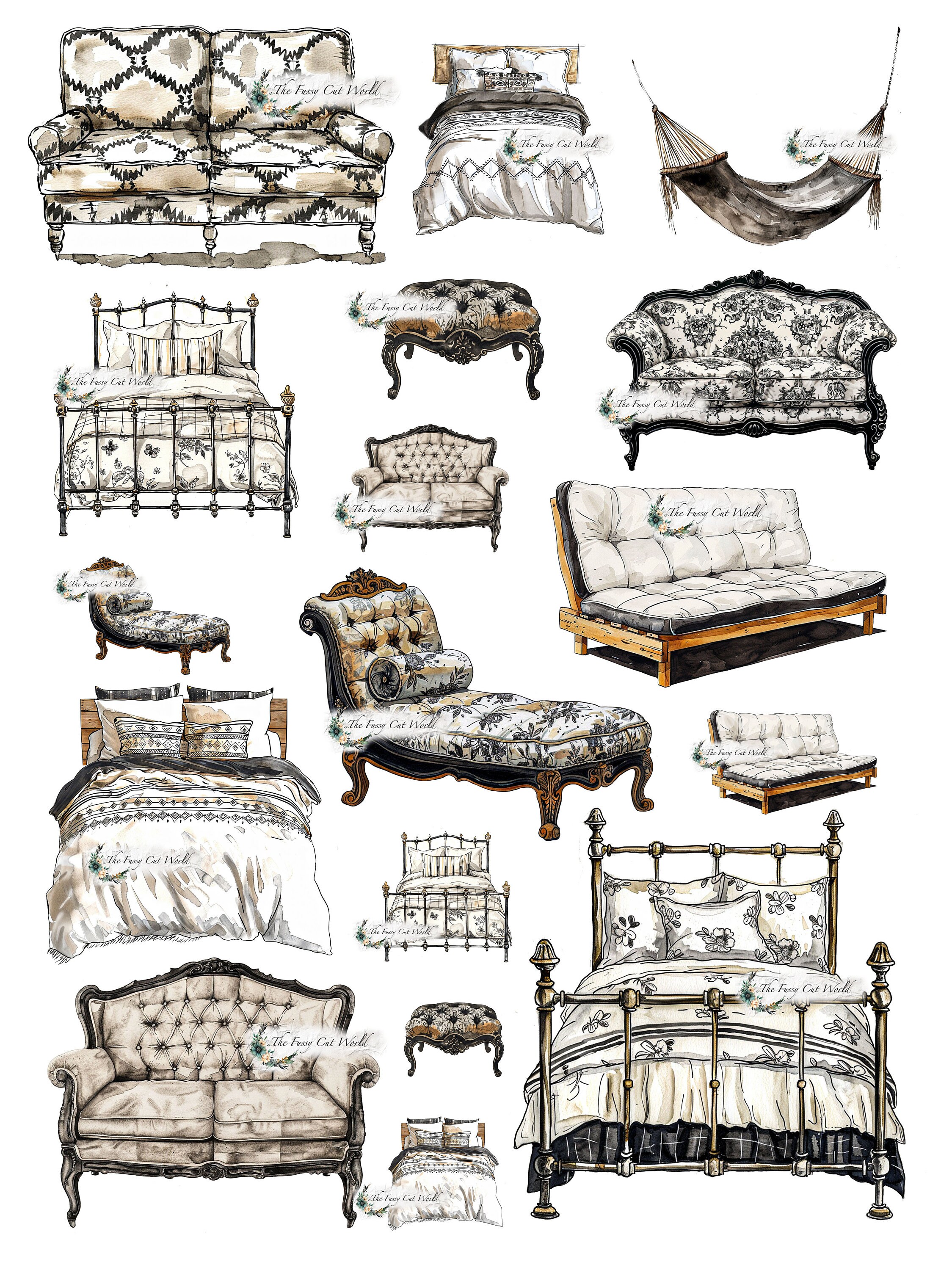 77 Furniture Pieces Digital Printable Fussy Cut Prints for Journalling, Canvas, Scrapbooking ...