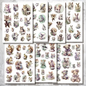 Shabby chic conte de fées tatillon coupe des impressions numériques éphémères d'animaux pour la toile, les cartes, la journalisation et de nombreux autres projets faits à la main
