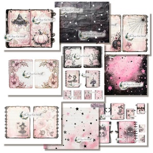 Soft pink Halloween ephemera, journal pages digital prints for journals, collages, canvas, mixed media, cards, handmade crafts