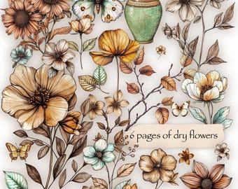 Droogbloemen kieskeurige snijbloemen: digitale collage en scrapbooking-elementen (pdf/jpeg)
