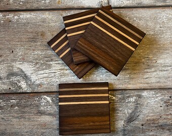 Handmade Walnut & Cherry Hardwood Coasters: Natural Finish