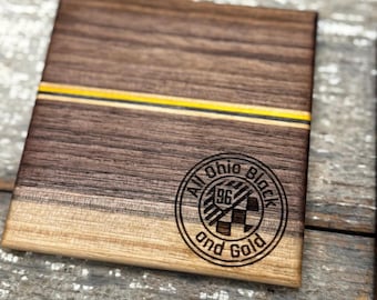 Hardwood Coasters –  Black and Gold Accents | Columbus Crew Inspired | Laser Engraved | Set of 4