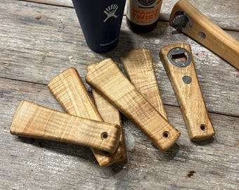 Magnetic Wood Bottle Opener – Fridge-Mount | Cap Catcher | Handmade | Curly Maple