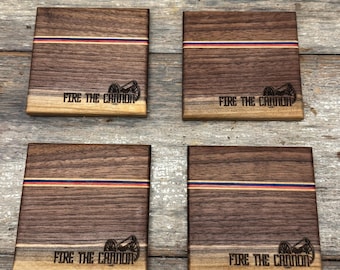 Hardwood Coasters – “CBJ” Pride | Columbus Blue Jackets Inspired | Laser Engraved | Set of 4
