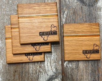 Cleveland Football Coasters | Dawg Pound Drink Coaster Set | Sports Fan Barware