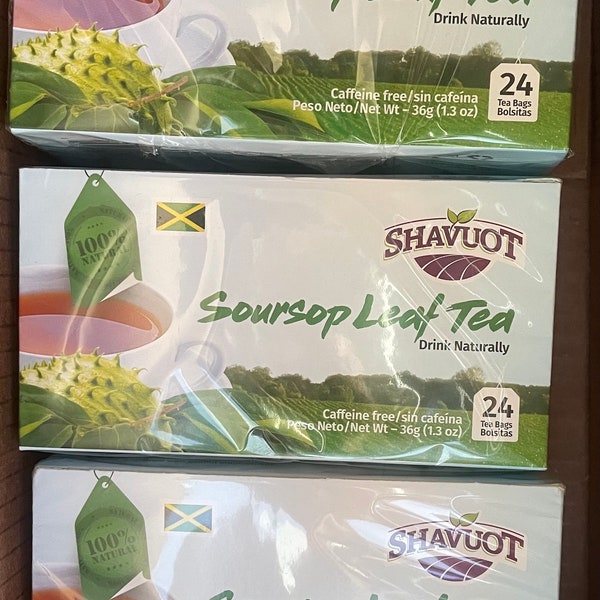 3 Packungen jamaikanischer ganz natürlicher Soursop-Blatt-Teebeutel, verpackt in Jamaika.