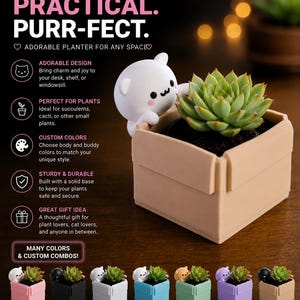 Kawaii Cat Planter | Cute Succulent Pot | 3D Printed Cat Lover Gift | Mini Indoor Plant Pot | Custom Color Cactus Holder | Desk Decor