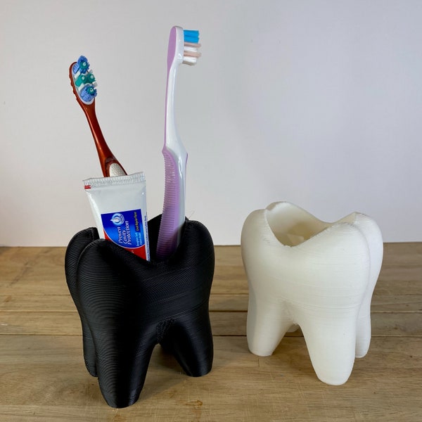 Tooth Shaped Toothbrush Holder - Bathroom Organizer- Elevate Your Bathroom! 3D Printed to Order. Multiple colors and worldwide shipping.