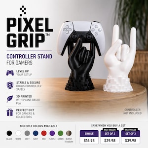 Support pour manette Pixel Grip | Support pour manette de jeu | Compatible avec les manettes PS5 et Xbox | Cadeau déco de bureau pour joueur. Conception universelle.
