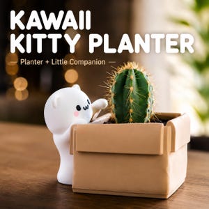 Schattige kattenbloempot met beeldje – 3D-geprinte succulentenpot & cadeau voor kattenliefhebbers