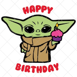 Baby Yoda SVG gelukkige verjaardag, grogu viering cake, png, dxf, cricut snijden bestand gelaagd door kleur, Star Wars Disney voor wenskaart