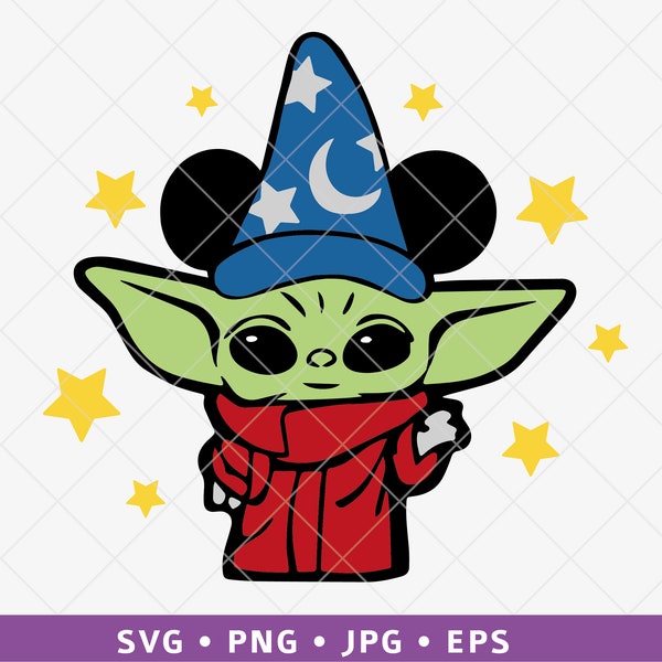 Baby Yoda Fantasia Disney SVG Mickey Mouse, Baby Yoda Grogu disney Mickey Mouse fantasia png eps jpg layered stars cut file clipart vector