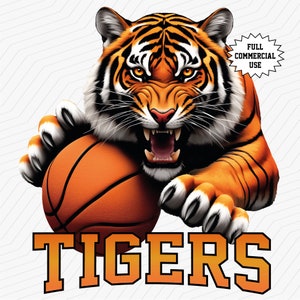 Go Tigers Basketball Ball PNG, Tigers Sublimation Archivo digital DTG Design School Team Pride Mascot Tiger Fan Claw Camiseta