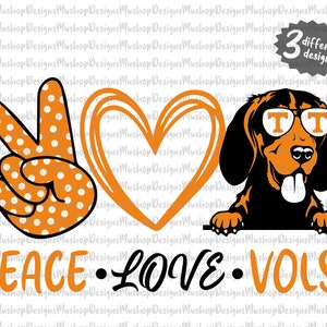 Peace Love Vols Volunteers PNG Sublimation File, Football Vols Pride Dog Mascot PNG